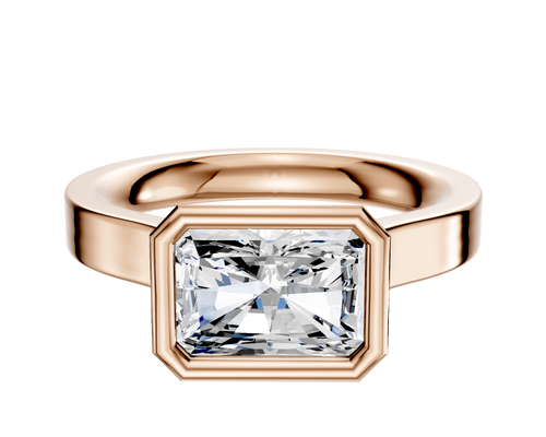 14K Rose Gold Bezel Full Bezel East/West Cathedral Flat 3.0mm Engagement Ring