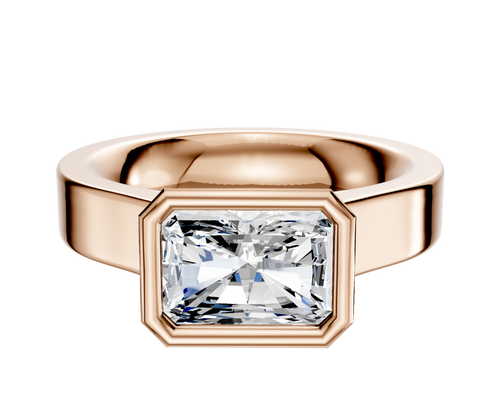 14K Rose Gold Bezel Full Bezel East/West Cathedral Flat 4.0mm Engagement Ring