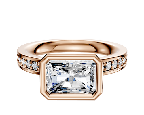 14K Rose Gold Bezel Full Bezel East/West Classic Flat 1-Row-Pave 2.5mm Engagement Ring