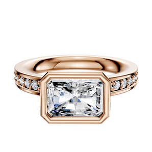 14K Rose Gold Bezel Full Bezel East/West Classic Flat 1-Row-Pave 2.5mm Engagement Ring