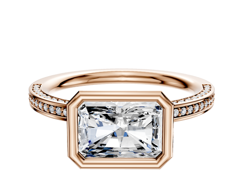 14K Rose Gold Bezel Full Bezel East/West Classic Flat 3-Row-Pave 2.0mm Engagement Ring