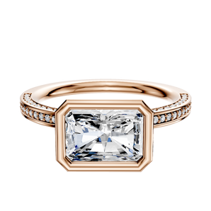 14K Rose Gold Bezel Full Bezel East/West Classic Flat 3-Row-Pave 2.0mm Engagement Ring