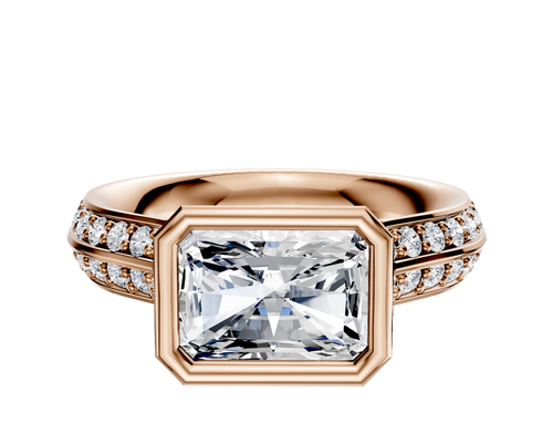 14K Rose Gold Bezel Full Bezel East/West Cathedral Knife Edge 1-Row-Pave 2.5mm Engagement Ring
