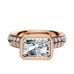 14K Rose Gold Bezel Full Bezel East/West Cathedral Knife Edge 1-Row-Pave 2.5mm Engagement Ring