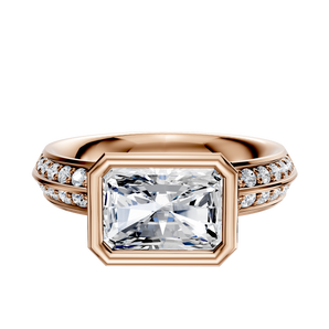 14K Rose Gold Bezel Full Bezel East/West Classic Knife Edge 1-Row-Pave 2.5mm Engagement Ring