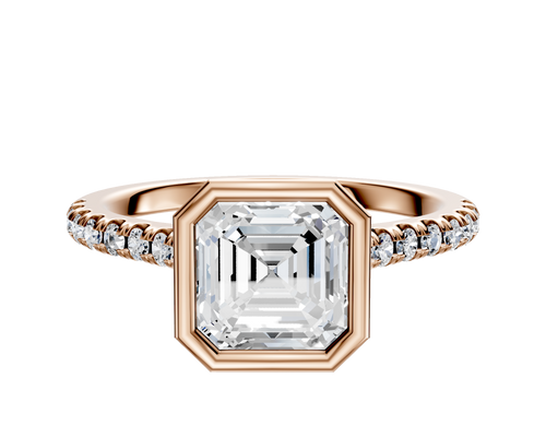 14K Rose Gold Bezel Full Bezel North/South Cathedral Dome 1-Row-Pave 2.5mm Engagement Ring