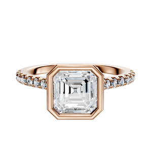 14K Rose Gold Bezel Full Bezel North/South Cathedral Dome 1-Row-Pave 2.5mm Engagement Ring