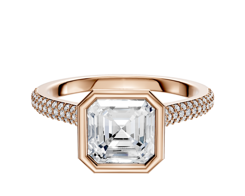 14K Rose Gold Bezel Full Bezel North/South Cathedral Dome 3-Row-Pave 2.0mm Engagement Ring