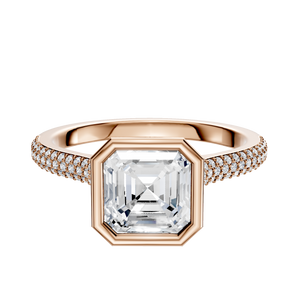 14K Rose Gold Bezel Full Bezel North/South Cathedral Dome 3-Row-Pave 2.0mm Engagement Ring