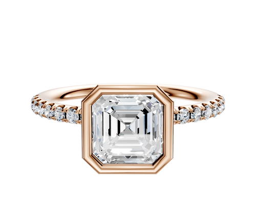 14K Rose Gold Bezel Full Bezel North/South Classic Dome 1-Row-Pave 2.5mm Engagement Ring