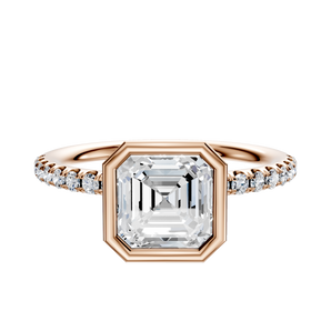 14K Rose Gold Bezel Full Bezel North/South Classic Dome 1-Row-Pave 2.5mm Engagement Ring