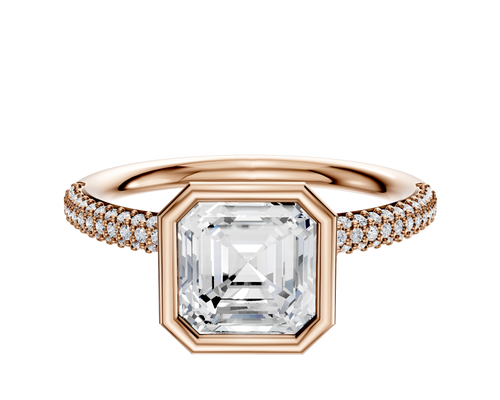 14K Rose Gold Bezel Full Bezel North/South Classic Dome 3-Row-Pave 2.0mm Engagement Ring