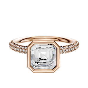 14K Rose Gold Bezel Full Bezel North/South Classic Dome 3-Row-Pave 2.0mm Engagement Ring