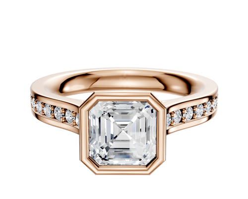 14K Rose Gold Bezel Full Bezel North/South Cathedral Flat 1-Row-Pave 2.5mm Engagement Ring