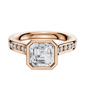 14K Rose Gold Bezel Full Bezel North/South Cathedral Flat 1-Row-Pave 2.5mm Engagement Ring