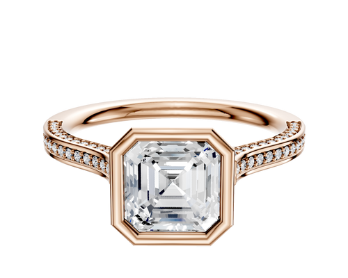 14K Rose Gold Bezel Full Bezel North/South Cathedral Flat 3-Row-Pave 2.0mm Engagement Ring