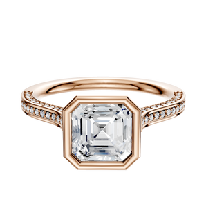 14K Rose Gold Bezel Full Bezel North/South Cathedral Flat 3-Row-Pave 2.0mm Engagement Ring