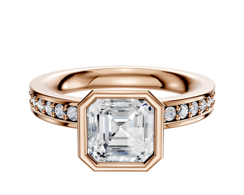 14K Rose Gold Bezel Full Bezel North/South Classic Flat 1-Row-Pave 2.5mm Engagement Ring