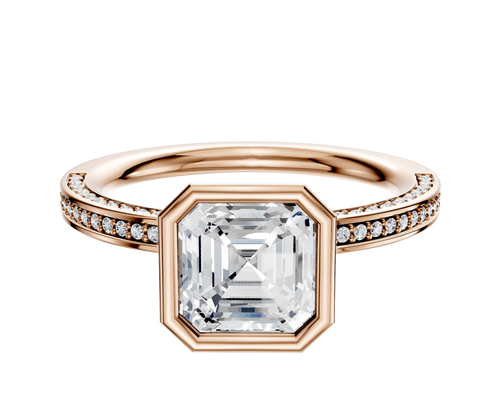 14K Rose Gold Bezel Full Bezel North/South Classic Flat 3-Row-Pave 2.0mm Engagement Ring