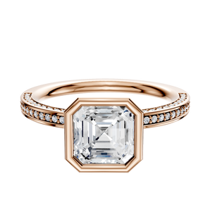 14K Rose Gold Bezel Full Bezel North/South Classic Flat 3-Row-Pave 2.0mm Engagement Ring