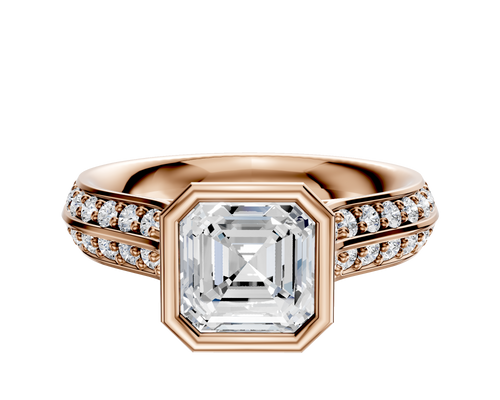 14K Rose Gold Bezel Full Bezel North/South Cathedral Knife Edge 1-Row-Pave 2.5mm Engagement Ring