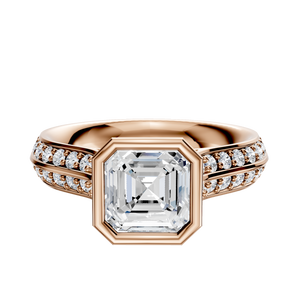 14K Rose Gold Bezel Full Bezel North/South Cathedral Knife Edge 1-Row-Pave 2.5mm Engagement Ring