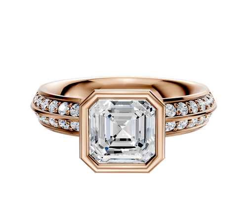 14K Rose Gold Bezel Full Bezel North/South Classic Knife Edge 1-Row-Pave 2.5mm Engagement Ring