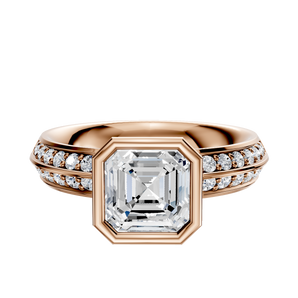 14K Rose Gold Bezel Full Bezel North/South Classic Knife Edge 1-Row-Pave 2.5mm Engagement Ring