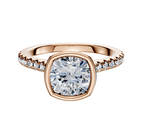 14K Rose Gold Bezel Full Bezel North/South Cathedral Dome 1-Row-Pave 2.5mm Engagement Ring