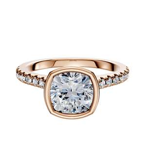 14K Rose Gold Bezel Full Bezel North/South Cathedral Dome 1-Row-Pave 2.5mm Engagement Ring