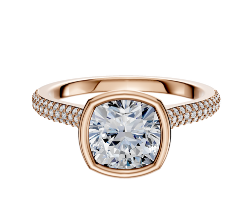 14K Rose Gold Bezel Full Bezel North/South Cathedral Dome 3-Row-Pave 2.0mm Engagement Ring