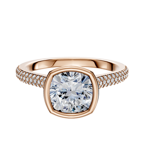 14K Rose Gold Bezel Full Bezel North/South Cathedral Dome 3-Row-Pave 2.0mm Engagement Ring