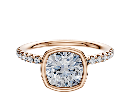 14K Rose Gold Bezel Full Bezel North/South Classic Dome 1-Row-Pave 2.5mm Engagement Ring