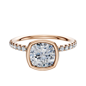 14K Rose Gold Bezel Full Bezel North/South Classic Dome 1-Row-Pave 2.5mm Engagement Ring