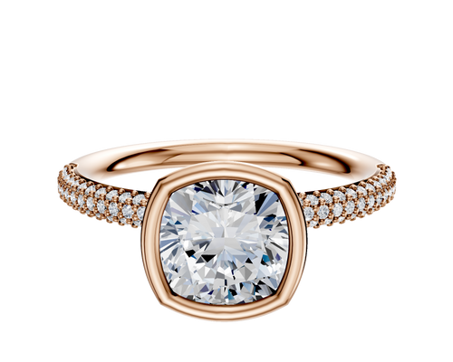 14K Rose Gold Bezel Full Bezel North/South Classic Dome 3-Row-Pave 2.0mm Engagement Ring