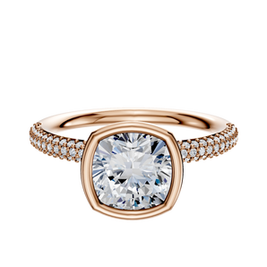 14K Rose Gold Bezel Full Bezel North/South Classic Dome 3-Row-Pave 2.0mm Engagement Ring
