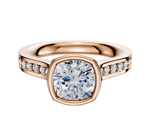 14K Rose Gold Bezel Full Bezel North/South Cathedral Flat 1-Row-Pave 2.5mm Engagement Ring