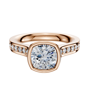 14K Rose Gold Bezel Full Bezel North/South Cathedral Flat 1-Row-Pave 2.5mm Engagement Ring
