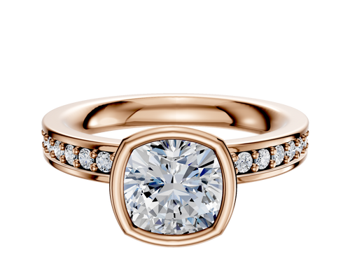 14K Rose Gold Bezel Full Bezel North/South Classic Flat 1-Row-Pave 2.5mm Engagement Ring