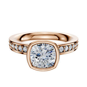 14K Rose Gold Bezel Full Bezel North/South Classic Flat 1-Row-Pave 2.5mm Engagement Ring