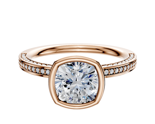 14K Rose Gold Bezel Full Bezel North/South Classic Flat 3-Row-Pave 2.0mm Engagement Ring