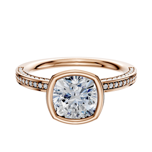 14K Rose Gold Bezel Full Bezel North/South Classic Flat 3-Row-Pave 2.0mm Engagement Ring
