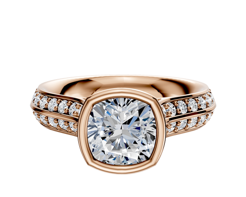 14K Rose Gold Bezel Full Bezel North/South Cathedral Knife Edge 1-Row-Pave 2.5mm Engagement Ring