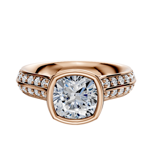 14K Rose Gold Bezel Full Bezel North/South Cathedral Knife Edge 1-Row-Pave 2.5mm Engagement Ring