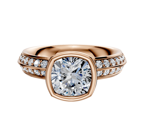 14K Rose Gold Bezel Full Bezel North/South Classic Knife Edge 1-Row-Pave 2.5mm Engagement Ring