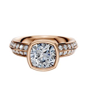 14K Rose Gold Bezel Full Bezel North/South Classic Knife Edge 1-Row-Pave 2.5mm Engagement Ring