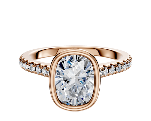 14K Rose Gold Bezel Full Bezel North/South Cathedral Dome 1-Row-Pave 2.5mm Engagement Ring
