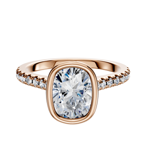 14K Rose Gold Bezel Full Bezel North/South Cathedral Dome 1-Row-Pave 2.5mm Engagement Ring