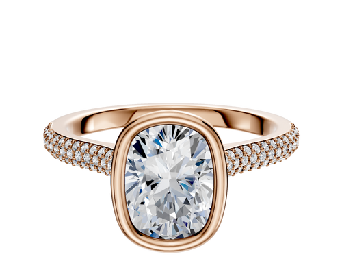 14K Rose Gold Bezel Full Bezel North/South Cathedral Dome 3-Row-Pave 2.0mm Engagement Ring