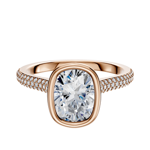 14K Rose Gold Bezel Full Bezel North/South Cathedral Dome 3-Row-Pave 2.0mm Engagement Ring
